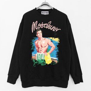 Moschino Printed Terry Crew Neck Sweatshirt in Black